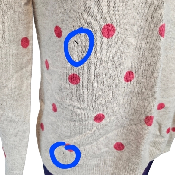 Rachel Zoe Beige & Pink Polka Dot 100% 2-Ply Cashmere Sweater Size Large M22 - Picture 3 of 8